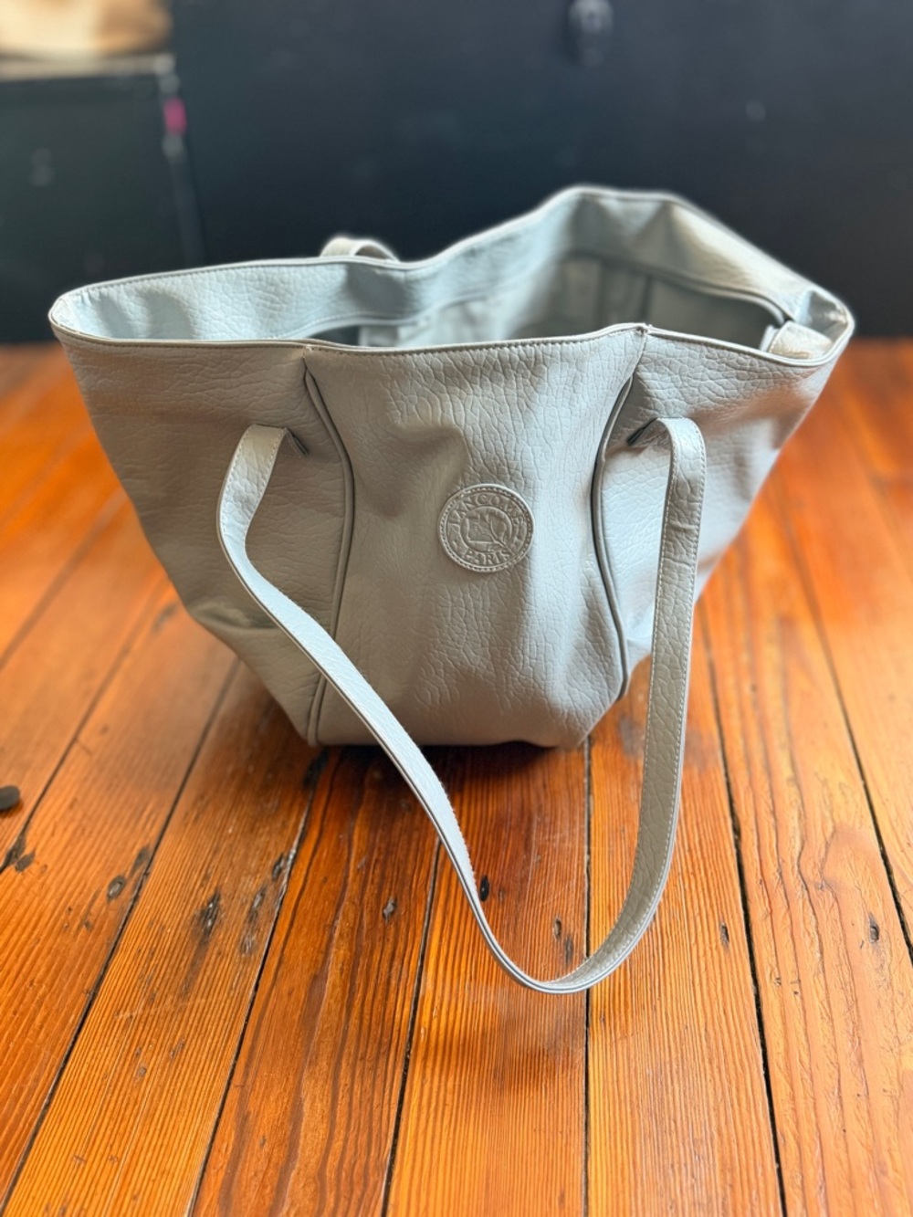 Vintage Lancôme extra large gray faux leather makeup tote